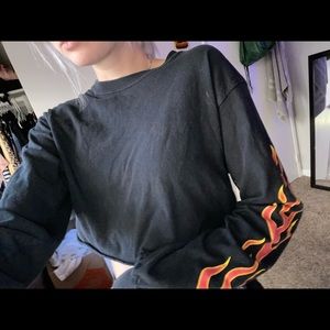 Black Longsleeve Top Flame Sleeves